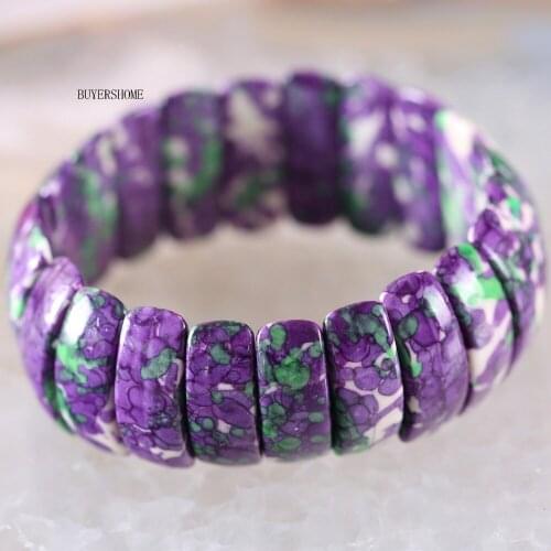 Free Shipping Handmade Jewelry Stretch Beaded Bracelet For Women Natural Purple with Green Ocean Stone 7" H930