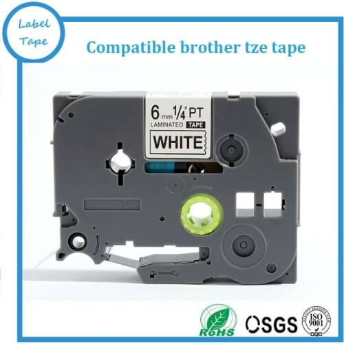 Brother PTouch tape 6mm black on white tze-211 tze211 tz tze label cassette compatible p-touch label printer