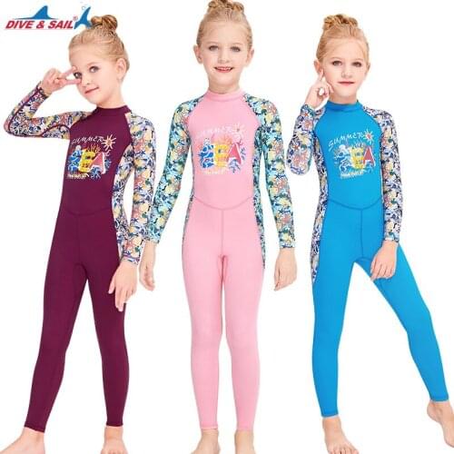 Kids Diving Suit Quick Dry children for boys girls Keep Warm One-piece Long Sleeves UV protection Swimwear