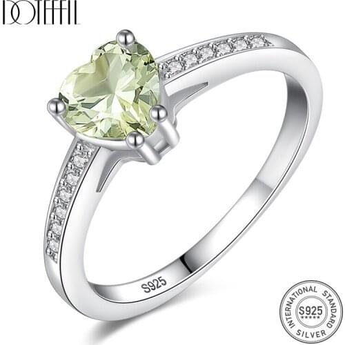 DOTEFFIL New Romantic Heart Topaz Birthstone Wedding Rings for Women Genuine 925 Sterling Silver Exquisite Bridal Ring Jewelry