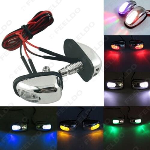 FEELDO 2Pcs Car Universal Chrome Hood Windshield Washer Jet Nozzle Spray With LED Light 6 Colors for Choice #FD3962
