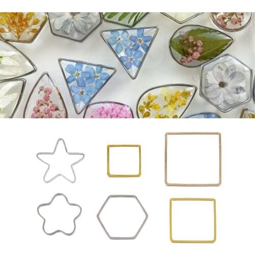 30pcs Copper Border Mold Gold Color Geometric Hollow Metal Frame Bezel Epoxy Resin Pendant Tray For DIY Jewelry Making Supplies