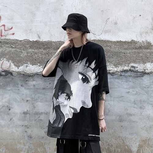 2021 Men Streetwear Harajuku Oversize T Shirt Anime Girl Print T-Shirt Hip Hop Spring Summer Short Sleeve Tshirt Cotton Loose