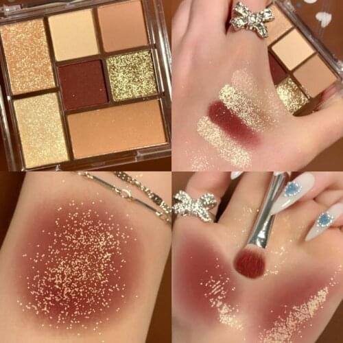 Insfany 7 Colors Glitter Eye Shadow Palette Pigmented Powder Shimmer Eye Shadow Powder Matte Glitter Eyeshadow Makeup Set Tools