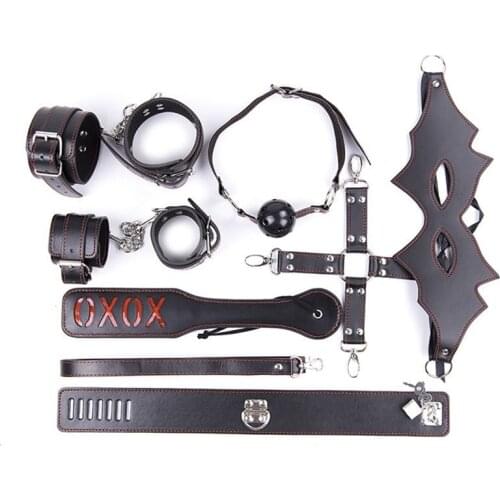 PU Leather Sex Bondage Restraint Couples Adult Game 7Pieces/Set Paddle Whip Collar Mask Hand Foot Cuffs Gag Sex Toys For Lovers
