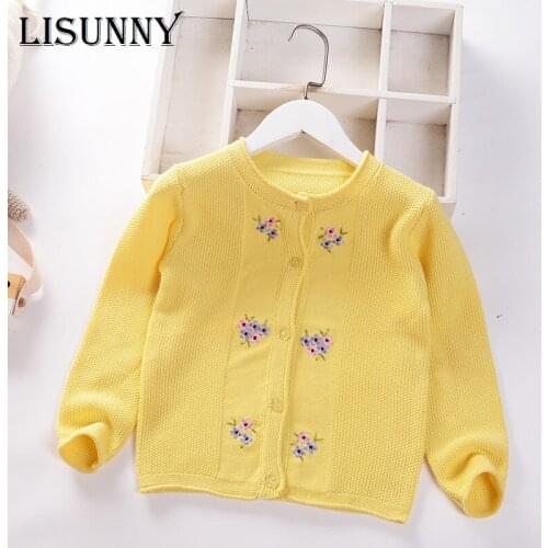 Girls Cardigan Sweater 2021 Autumn Kids Sweater Toddler Coat Preppy Style Embroidery Floral Children Jacket Baby Clothes 2-7y