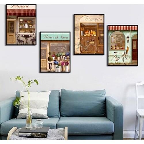 Canvas Painting Picture French Life Poster French Classic Retro Shop Afternoon Tea Print Art Wall For Living Room Balcony Decor
