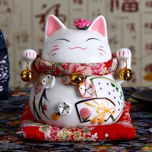 6 inch Ceramic Maneki Neko Figurine Lucky Cat Money Box Ornament Feng Shui Home Decoration Fortune Cat Coin Bank
