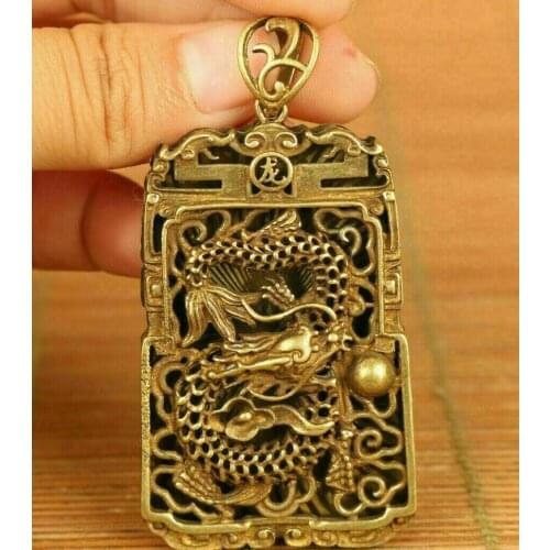 Chinese old bronze Hand carving dragon statue netsuke pendant gift Amulets