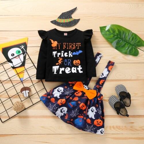 Halloween Baby Girl 2PCS Lounge Set Childrens Long Sleeve Ruffle Top + Floral Bow Skirt Kids Clothes Set Outfit 16 18 24 4 Year