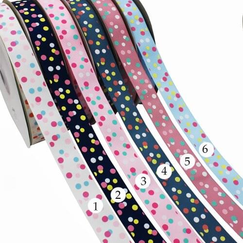 [IuBuFiGo] 10 yard 1" Dots Printed Grosgrain Ribbon 25mm Polyester Ribbon For Home Decoration NEW-16