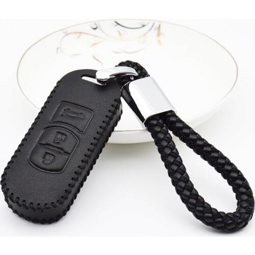 2018 Leather Car Remote Key Case Cover For Mazda 2 3 6 Axela Atenza CX-5 CX5 CX-7 CX-9 2015 2016 2017 Braid Woven Rope Keychain
