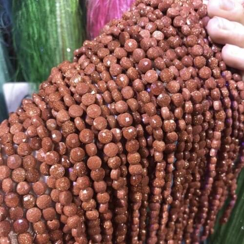 Oblate Cut Natural Stone Beads Gold Sand Stones Loose Stone Bead For Bracelet Necklace Jewelry Making DIY Size 6mm