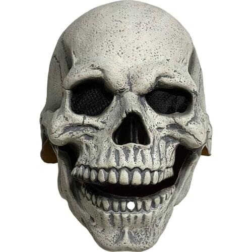 Full Head Latex Skull Mask Helmet with Movable Jaw Masquerade Halloween Party Costume Props