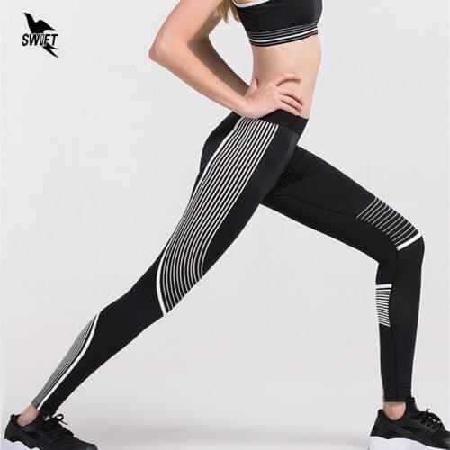 Hot Sale Quick Dry Stripe Printed Yoga Leggings Women Running Compression Tights Pants Bodybuilding Gym Workout Fitness Trousers