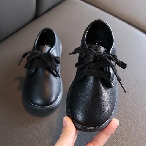 2020New Kid Shoes Kids Student Black Leather Shoes Girls Boys School Shoes Soft Ground Casual Shoes 3 4 5 6 7 Years Old Kids