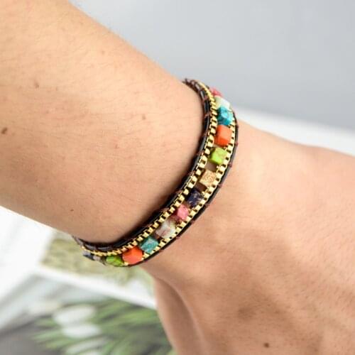New Women Wrap Bracelets Turquise Stones Gold Chain Woven Wrap Bracelet Bohemian Statement Jewelry Dropship