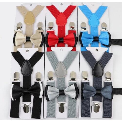 Solid Color Children Belt Bowtie Set Baby Boys Suspenders Polyester Y-Back Braces Two Colors Bow Tie Adjustable Elastic Kids