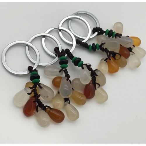 Wholesale New natural onxy Water droplets shape key chain 5PCS Good luck