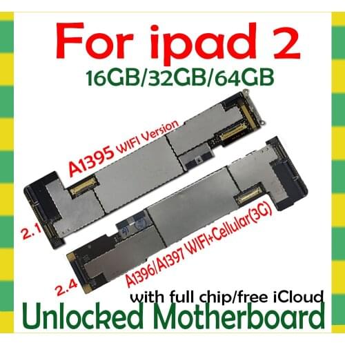 Original Motherboard For iPad 2 2nd 16G 32G 64G WLAN / Cellular Version A1395 A1396 iCloud Unlock Mainboard System Logic Board