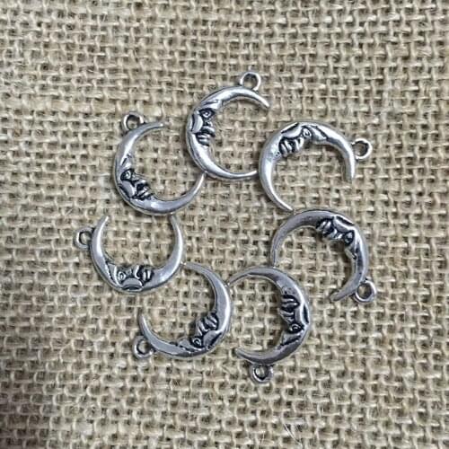 22 Pcs/lot 22x15mm Moon Charms for Jewelry Making Antique Silver Plated Pendant for DIY Necklace Earrings A051