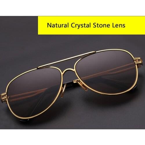 Vintage Aviation Pilot Glass Sunglasses Man Natural Crystal Stone Lens Sun Glasses Driver Shades Male Anti Eye Dry Scratch UV400