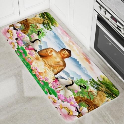 Buddha Statue Print Floor Mat Livingroom Bedroom Decor Anti Slip Kitchen Area Rugs Home Decor Indian Style Door Carpets
