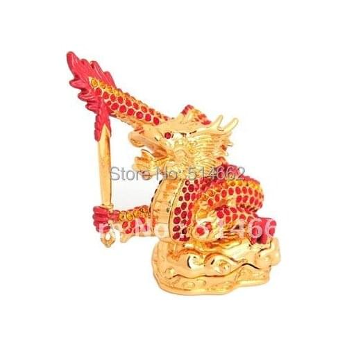 Feng shui Bejeweled Red metal dragon statue Flaming Sword chinese dragon statues