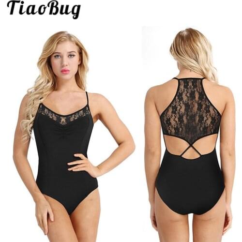 TiaoBug Women Floral Lace Ballet Leotard Women Built-In Shelf Bra Gymnastics Leotard Bodysuit Professional Ballerina Dance Wear