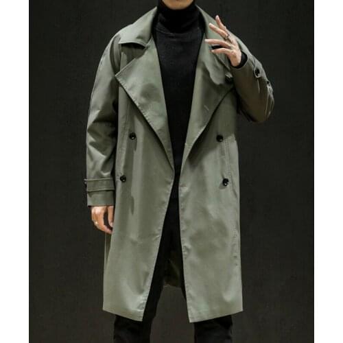 Trendy Brand Spring and Autumn New Loose Large Size Casual Jacket Coat Mens Hong Kong Style Double Breasted Mid-Length Trench