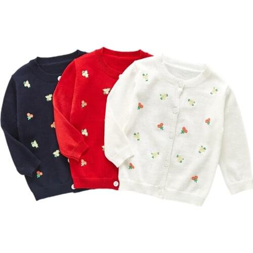 Baby Girl Sweater Spring Autumn Knitted Cardigan Embroidery Cotton Tops Baby Childrens Clothing Sweater Jacket Kids Wear Coats