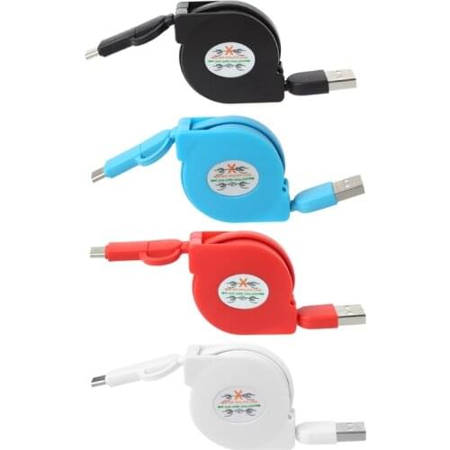 Retractable 2-In-1 Micro USB+Type C Charging Data Flat Cable For Anroid Phone