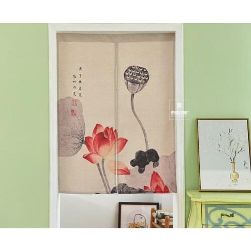Lotus Plant leaves Door Curtain Linen Tapestry Children Study Bedroom Home Decor Bedroom Kitchen Curtain