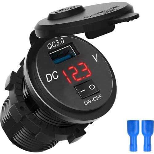 Motorcycle Boat Car USB Charger Socket LED Voltmeter Car Chargers Waterproof QC 3.0 Charger With ON/ON-OFF Switch And Terminal