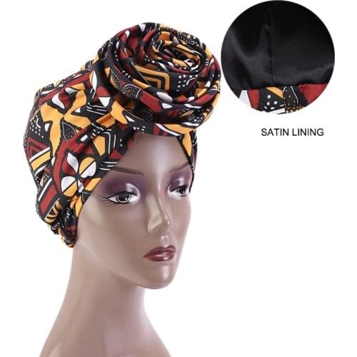 20PC/LOT African Print Stretch Bandana Head Wrap Long Scarf satin Floral Ankara Dashiki Women Party Turban Headwear Cap