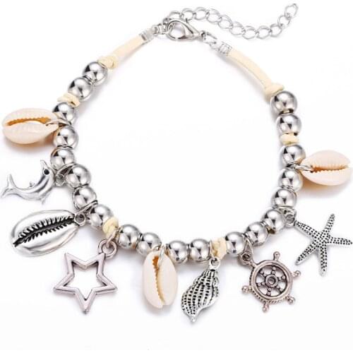 Seashell Tassel Anklets For Women Stone Beads Sea Shell Anklet Bohemian Bracelets On Leg Ocean Beach Jewelry Gift