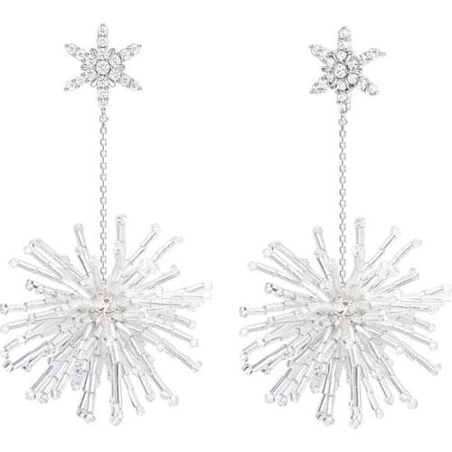 SLJELY Fashion Real 925 Sterling Silver Snowflake Snowball Earrings with High Quality Crystal Zirconia Women Fine Party Jewelry