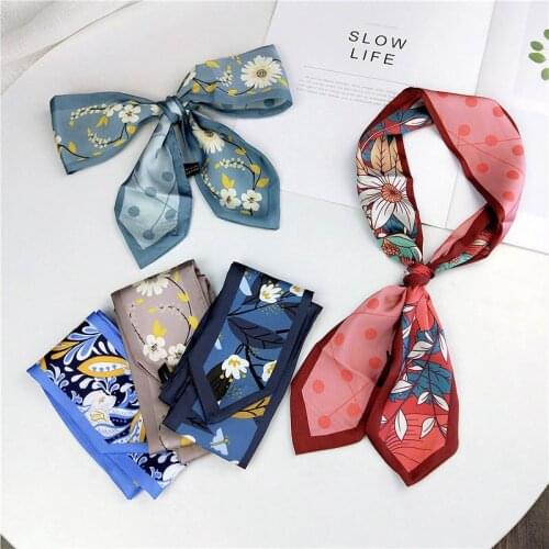 2020 New Design Skinny Scarf Print Women Narrow Silk Scarf Small Handle Bag Ribbons Female Head Scarves Wrap For Lady