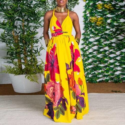 Women Sexy Party Dress Bohemian Floral Printed Maxi Long Maxi Dress 2021 VONDA Female V Neck Beach Vestido Long Robe