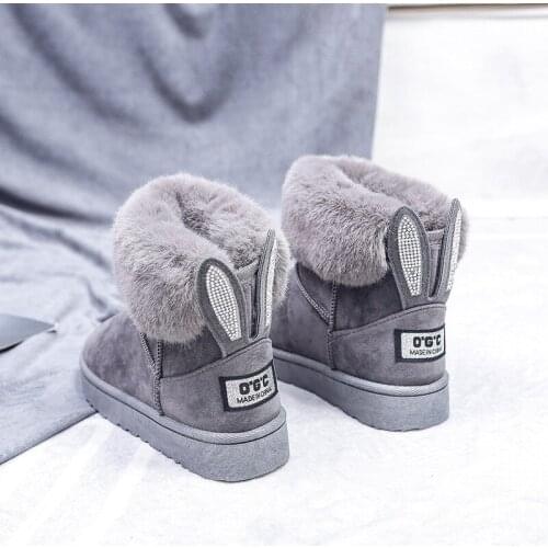 Winter Snow Boots Women Shoes Woman Real Fur Rabbit Flock Slip-on Warm Plush Woolen Boot Solid Rhinestone Casual Boots Female