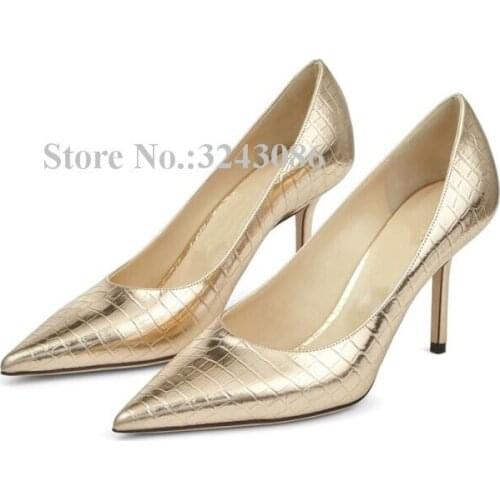 Gold Snakeskin Color 7.5cm Heel Lady Pumps Shoes Women Sexy Stiletto Heel Single Shoes Fashion Female Dress High Heels Dropship