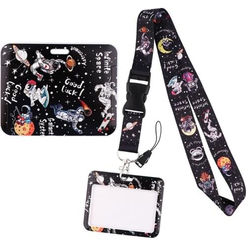 1pcs ZF3041 Astronaut Space Exploration Personality ID Card Holder Bus Card Holder Staff Card Lanyard For Phone DIY Hang Rope
