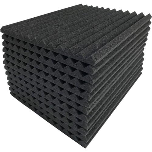 12 Pcs Black Acoustic Panels Soundproofing Foam Acoustic Tiles Studio Foam Sound Wedges 2.5 x 30 x 30cm