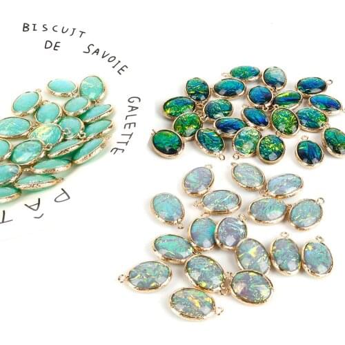 2pcs/lot 15x20mm Copper Double Side Oval Resin Charms Pendant for DIY Handmade Crafts Bracelet Necklace Earrings Jewelry Making