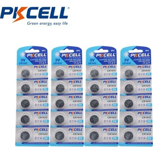 20Pcs PKCELL New Battery CR1632 ECR1632 1632 BR1632 DL1632 ECR1632 3V Lithium Coin Cell