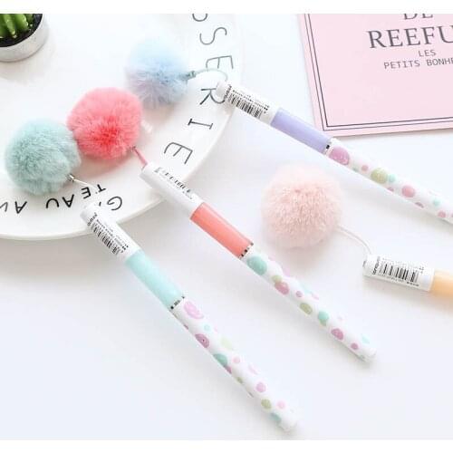 3pcs 3188 creative hair ball pendant gel small fresh cute pen large capacity pen 0.5mm black