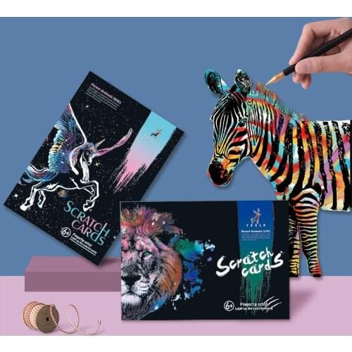 40.5x28.5 CM Creative DIY Manual Scraping Painting Colorful Realistic Animale Cheetah Tiger Zebra Scatch Painting Drawing Toys