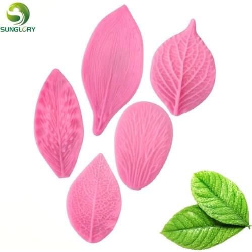 5PCS 3d Leaves Silicone Fondant Mold Leaf Silicone Cake Molds For Baking Silikon Gum Paste Leafage Soap Mold For Cake Decoration