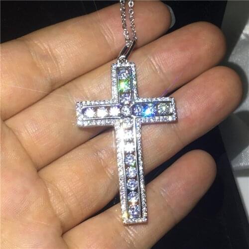 Fashion Tennis Big Long Cross pendant necklace 925 Sterling silver AAAA Cz Party Hiphop Cross Pendant for women men Rock Jewelry