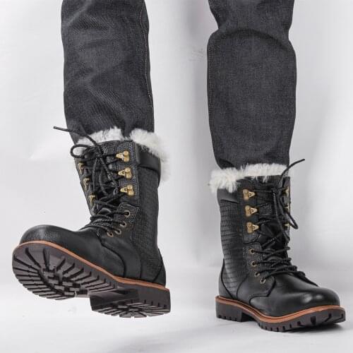 Natural Wool Men Winter Boots Size 35~48 Warmest Genuine Leather Russian Style Men Snow Boots #YM1570